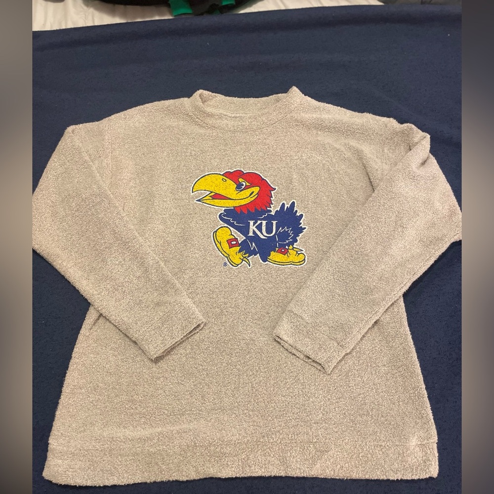 Vintage Woolly Threads Original Woolly Sweater Kansas Jayhawks Size Xl Gray Logo